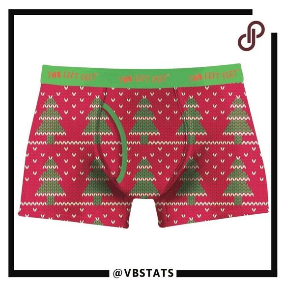 Two Left Feet Ugly Sweater Men's Knit Wit Christmas Trees Boxer Brief Red Large - Picture 1 of 8